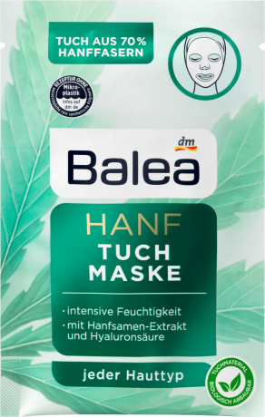 Balea Tuchmaske Hanf Балеа Маска тканевая с экстрактом семян конопли и Гиалуроновой кислотой для увлажнения и расслабления кожи лица, 1 шт.