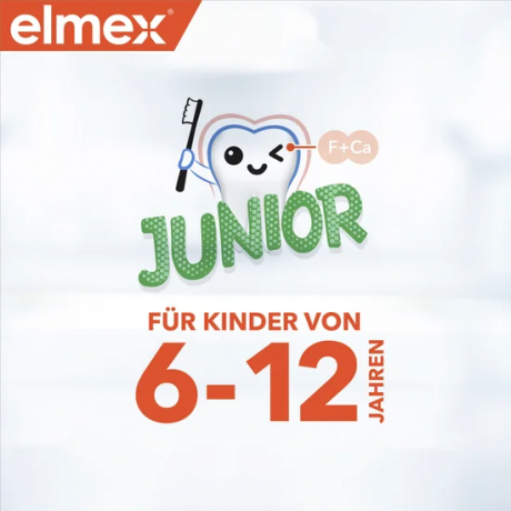 elmex Junior Zahnpasta 6-12 Jahre 4x 75 ml Vorteilspack, Детская зубная паста Junior с аминофторидом для защиты эмали, 6–12 лет, 4 × 75 мл