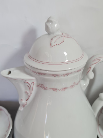 Сервиз чайный винтажный Bavaria на 6 персон, бело-красный декор, фарфор, Германия, 1960-70гг.