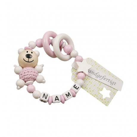 kleinerStorch Greifling mit Name – Madchen Beissring personalisiert – Holz Rassel Bar  Stern weiss Игрушка-клатч с именем