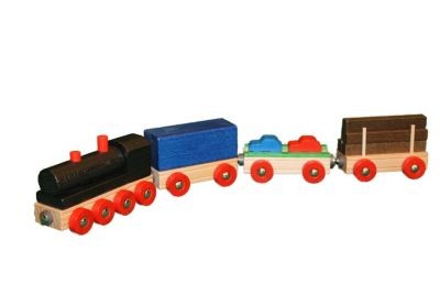 Holzspielzeug Eisenbahn mit 3 Wagen bunt Красочный деревянный игрушечный поезд с 3 вагонами
