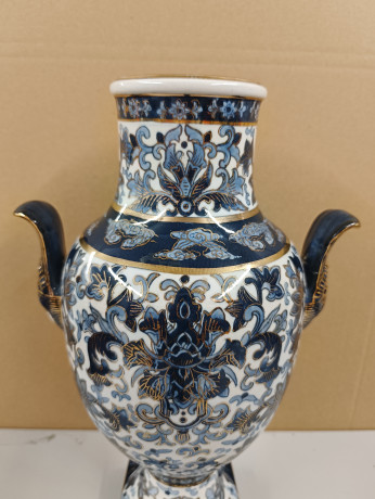 Ваза винтажная большая в итальянском стиле Im Stil AK Kaiser, в сине-золотых тонах, 36.5 х 22 см, Германия, 1950-80гг.