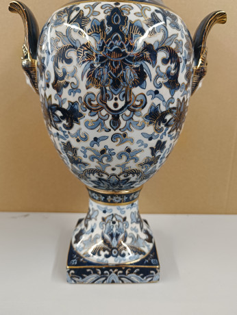 Ваза винтажная большая в итальянском стиле Im Stil AK Kaiser, в сине-золотых тонах, 36.5 х 22 см, Германия, 1950-80гг.