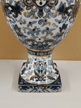 Ваза винтажная большая в итальянском стиле Im Stil AK Kaiser, в сине-золотых тонах, 36.5 х 22 см, Германия, 1950-80гг.