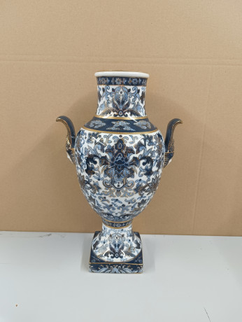 Ваза винтажная большая в итальянском стиле Im Stil AK Kaiser, в сине-золотых тонах, 36.5 х 22 см, Германия, 1950-80гг.