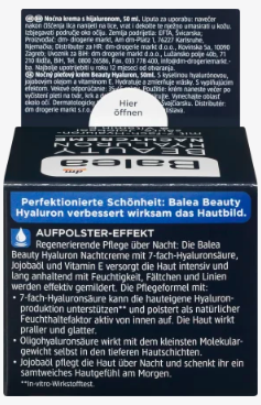 Balea Beauty Hyaluron Nachtcreme, Балеа Ночной крем для лица с гиалуроновой кислотой, 50 мл