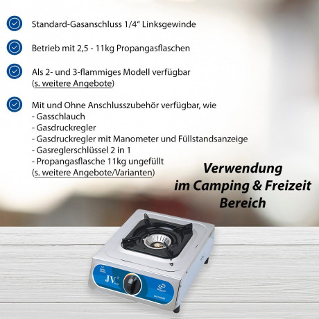 BlueCraft BlueCraft Gaskocher Campingkocher 1-flammig mit Zundsicherung, und Piezo Gas-Kochfeld 1 flammen propangas  Газовая плита BlueCraft, походная плита, 1 пламя с запальным предохранителем и пьезогазовая плита, 1 пламя, газ пропан.