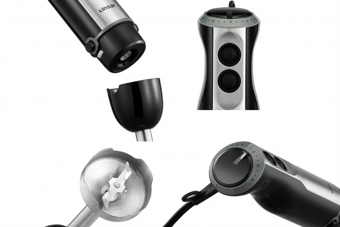 Linsar Stabmixer vierflugeliges Messer, Geschwindigkeitsregelung, Turbotaste Ручной блендер Linsar, четыре лезвия, регулировка скорости, кнопка турбо.