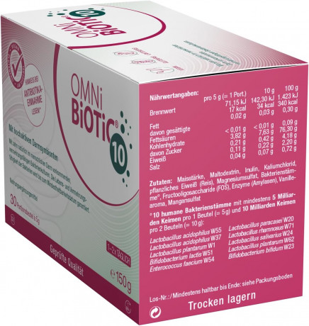 OMNI-BIOTIC 10, 30x5g, 2st, Комплекс бактерий Омни Биотик 10 штаммов бактерий для микрофлоры кишечника, Германия, 30 саше х 5 грамм x 2 упаковки (60 саше)