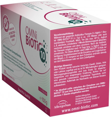 OMNI-BIOTIC 10, 30x5g, 2st, Комплекс бактерий Омни Биотик 10 штаммов бактерий для микрофлоры кишечника, Германия, 30 саше х 5 грамм x 2 упаковки (60 саше)