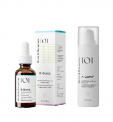 Geek & Gorgeous SET B-Bomb Serum 30ml + A-Game 5 0,05% 30ml, Сыворотка для лица для женщин (Венгрия), B-Bomb ниацинамид 10% и A-Game 5 ретиналь 0,05% против несовершенств и морщин