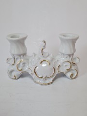 Подсвечник винтажный Wallendorfer для двух свечей, с позолотой, фарфор, 9 х 16 см, Германия, 1960-70гг.