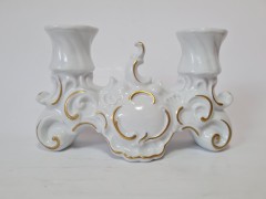 Подсвечник винтажный Wallendorfer для двух свечей, с позолотой, фарфор, 9 х 16 см, Германия, 1960-70гг.