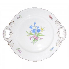 Meissen Meissen  'Neuer Ausschnitt - Blume 3 mitte bunt mit Goldrand' Platte mit 2 Henkeln 30 cm Мейсен &quot;новая огранка - цветок 3 центр разноцветный с золотым ободком&quot; тарелка с 2 ручками 30 см