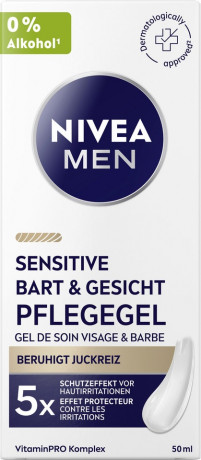 NIVEA MEN Sensitive Bart & Gesicht Pflegegel, 50 ml, Нивеа Мужской гель для лица пантенол, витамин E, экстракт ромашки для чувствительной кожи 50 мл