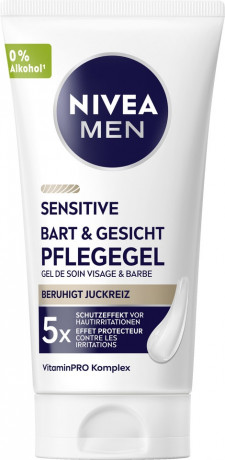 NIVEA MEN Sensitive Bart & Gesicht Pflegegel, 50 ml, Нивеа Мужской гель для лица пантенол, витамин E, экстракт ромашки для чувствительной кожи 50 мл