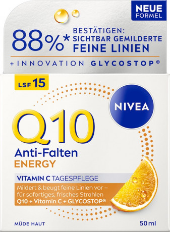NIVEA Q10 Anti-Falten Energy Vitamin C Tagespflege LSF 15, 50 ml, Нивеа Дневной крем для лица Q10 и витамин C, SPF 15, энергия и сияние, против морщин, 50 мл