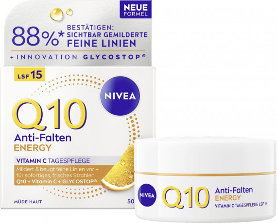 NIVEA Q10 Anti-Falten Energy Vitamin C Tagespflege LSF 15, 50 ml, Нивеа Дневной крем для лица Q10 и витамин C, SPF 15, энергия и сияние, против морщин, 50 мл