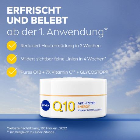 NIVEA Q10 Anti-Falten Energy Vitamin C Tagespflege LSF 15, 50 ml, Нивеа Дневной крем для лица Q10 и витамин C, SPF 15, энергия и сияние, против морщин, 50 мл