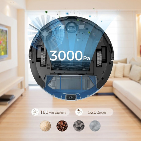 Tesvor Tesvor Akku-Bodenstaubsauger S5 mit Wischfunktion 3000Pa Staubsauger Roboter 180Min Lasernavigation, 25,00 W, Mit Staubbox  Беспроводной пылесос Tesvor S5 с контейнером и функцией очистки, робот-пылесос, 3000 Па, лазерная навигация, 180 минут, 25,0