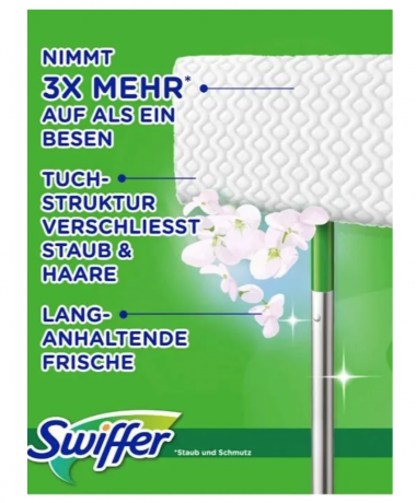 Swiffer wet+dry SET Clean and Fresh 2stk, НАБОР для уборки полов Швабра + cалфетки для швабры сухие 8 шт и влажные 3 шт, с ароматом чистоты и свежести, 2 набора 