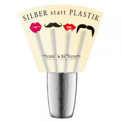 Robbe &amp; Berking Robbe &amp; Berking Bar-Kollektion - 90 g versilbert Trinkhalm mit Reinigungsburste und 5x Kunststoffring Коллекция Robbe &amp;amp; Berking Bar - посеребренная соломинка для питья 90 г с чистящей щеткой и пластиковым кольцом 5x