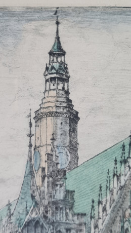 Картина винтажная "Ратуша Вроцлава", в деревянной раме, 37,5 x 37 см, Германия, 1960-1970гг.