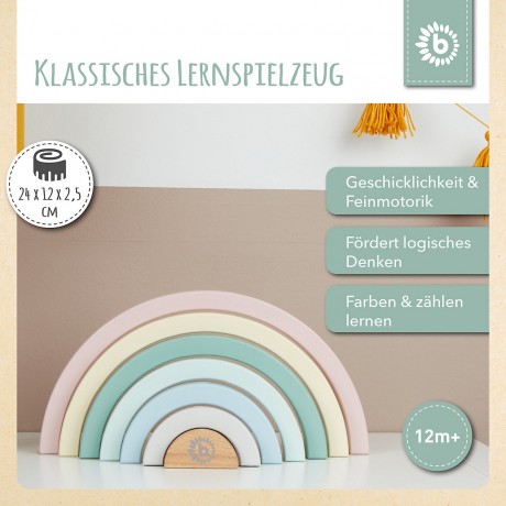 bieco Baby Motorikspielzeug Holz Stapelspiele Regenbogen Baustein Pastell Steckspiel Stapelspielzeug Детская моторика