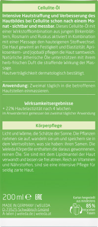 WELEDA BIRKE Cellulite-Oel, 200 ml, Берёзовое антицеллюлитное масло для массажа и гладкости кожи, 200 мл