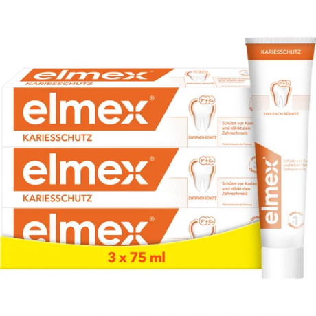elmex Kariesschutz Zahnpasta 3x 75 ml Vorteilspack, Зубная паста Kariesschutz с аминофторидом для укрепления эмали, 3 × 75 мл