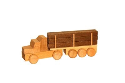 Holzspielzeug Sattelzug mit Langholz natur Деревянный игрушечный автопоезд с бревнами натуральный