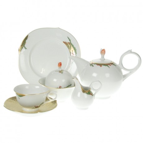 Meissen Meissen Wellenspiel - Stechpalme bunt und Gold mit Goldrand Teeservice 6 Personen 21-tlg. Meissen wave play - остролист красочный и золотой с золотым ободком чайный сервиз на 6 персон 21 шт.