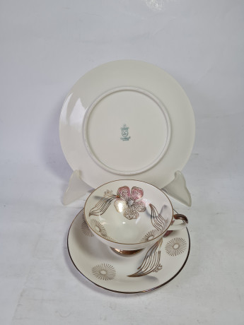 Чайное трио винтажное Rheinpfalz Hartporzellan с растительным декором, фарфор, Германия, 1970-80гг.