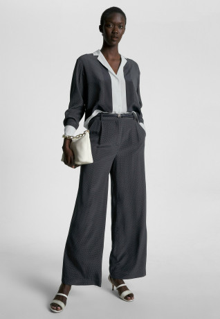 Tommy Hilfiger POLKA DOT WIDE LEG Trousers polka dot border sml  desert sky ШИРОКИЕ НОГИ В ГОРОШКЕ Брюки горошек границы sml пустыня небо
