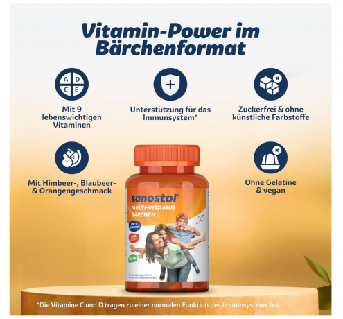 Sanostol Multi-Vitamin Barchen, 60stk х 2st, Саностол Жевательные витамины-мармеладки для детей, с комплексом витаминов, без сахара, 60шт х 2уп