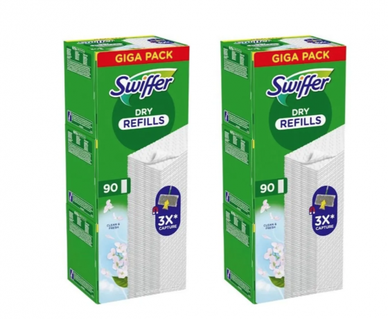 Swiffer dry refills aroma Clean and Fresh 90st x 2packs (180stk), Сменные салфетки для швабры для сухой уборки полов с ароматом чистоты и свежести 90шт x 2 упаковки