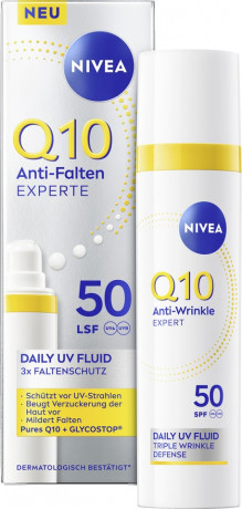 NIVEA Q10 Anti-Falten Experte Daily UV Fluid LSF 50, 40 ml, Нивеа Дневной UV-флюид для лица, SPF 50, Q10, защита от фотостарения, против морщин, 40 мл