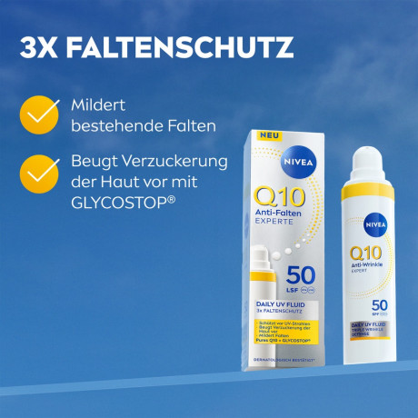 NIVEA Q10 Anti-Falten Experte Daily UV Fluid LSF 50, 40 ml, Нивеа Дневной UV-флюид для лица, SPF 50, Q10, защита от фотостарения, против морщин, 40 мл