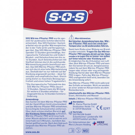 SOS Warmepflaster PRO, 2 Stuck, SOS Согревающий пластырь PRO, при болях в мышцах и суставах, 2 шт.