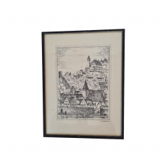 Картина винтажная в черно-белых тонах &quot;г. Хиршхорн&quot; O.W.Pfilze, 31 x 41 см, Германия, 1960-70гг.