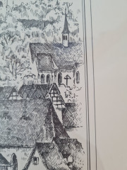 Картина винтажная в черно-белых тонах &quot;г. Хиршхорн&quot; O.W.Pfilze, 31 x 41 см, Германия, 1960-70гг.