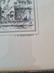 Картина винтажная в черно-белых тонах &quot;г. Хиршхорн&quot; O.W.Pfilze, 31 x 41 см, Германия, 1960-70гг.