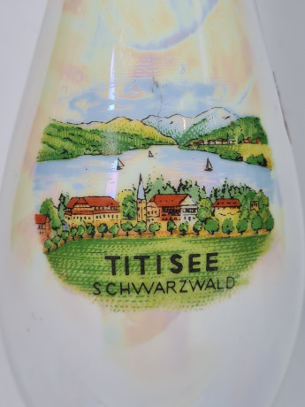 Ваза винтажная Im Stil PM / Echt Gold "Озеро Титизе в Шварцвальде", 24К золото, фарфор, 24 см, Германия, 1960-70гг.