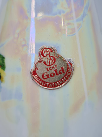 Ваза винтажная Im Stil PM / Echt Gold "Озеро Титизе в Шварцвальде", 24К золото, фарфор, 24 см, Германия, 1960-70гг.