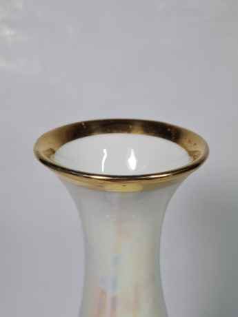 Ваза винтажная Im Stil PM / Echt Gold "Озеро Титизе в Шварцвальде", 24К золото, фарфор, 24 см, Германия, 1960-70гг.