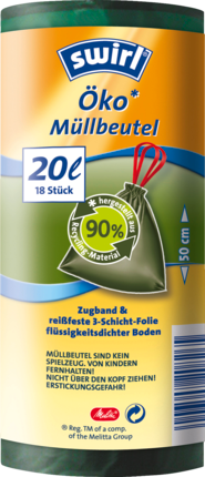 Swirl Öko-Мешки для мусора 20l mit Zugband aus wieder aufbereitetem Recycling-Material, 18 шт