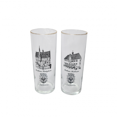 Dinkel Acker CD Два стеклянных стакана с черным рисунком и золотой каймой, 2шт х 14см x 5,5см, Германия, 1970-80гг.