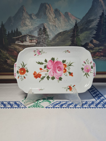 AW Ostfriesische Rose Прямоугольное сервировочное блюдо "Цветы", ручная роспись, 28,5 x 16 x 2,5см, Германия, 1960-70гг.