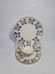 Чайное трио винтажное Winterling Marktlrethen Bavaria с сине-золотистыми цветами, фарфор, Германия, 1970-80гг.