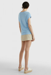 Tommy Hilfiger SCOOP NECK ROLLED SLEEVE Basic T-shirt vessel blue РУКАВ С ВЫСОКИМ ВЫРЕЗОМ Базовая футболка сосуд синий